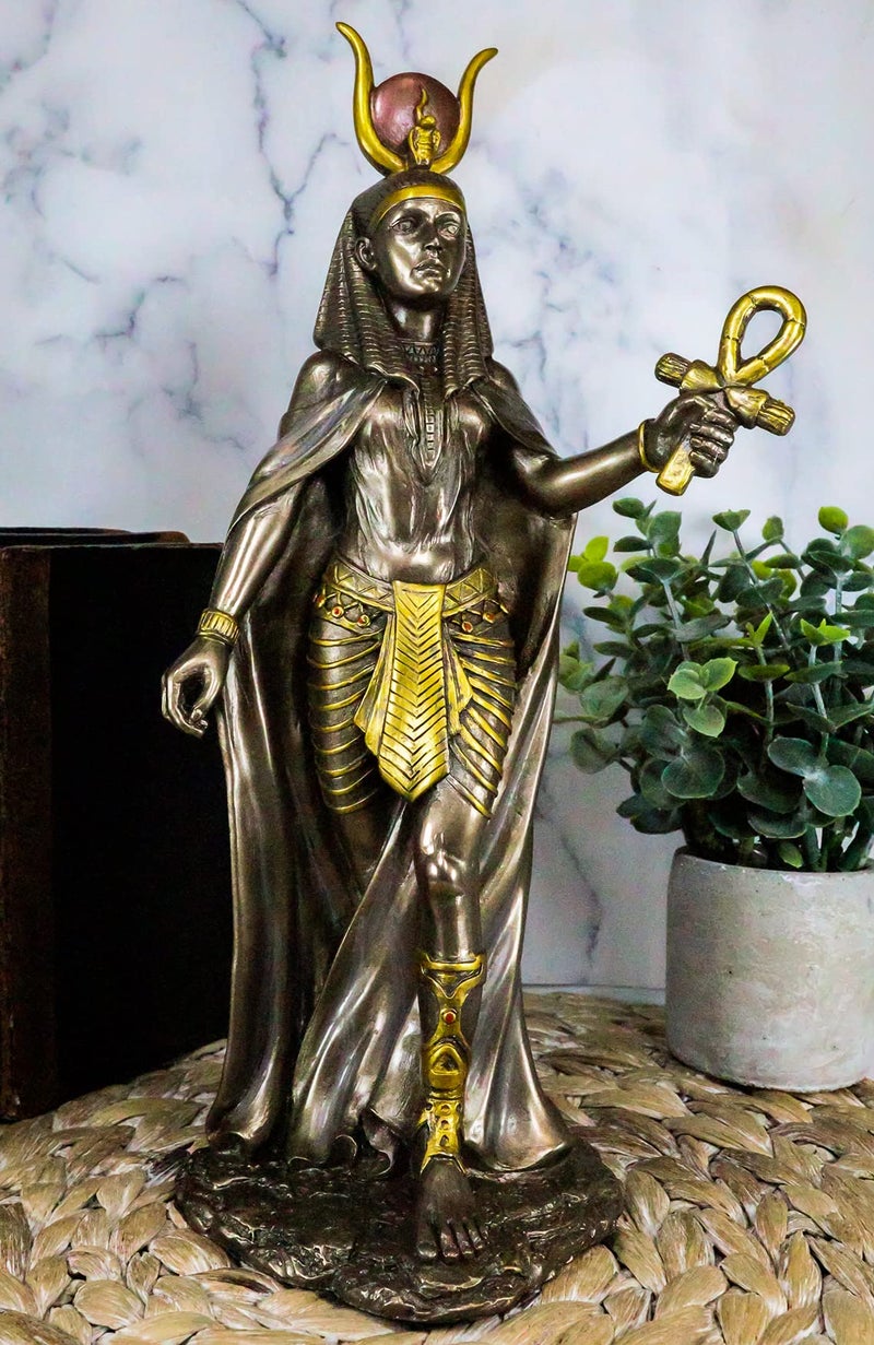 Ebros Gift Ebros Egyptian Deity Goddess Hathor Holding Ankh Statue 11" Tall Patroness of Motherhood Joy Love and Feminism Classical Egypt Decor Home Office Library Study Historical Sculpture - Image 4